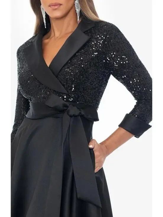 New Xscape Evenings Sequin Long Sleeve Tux Ballgown In Black Size 6 $298 - Picture 4 of 12